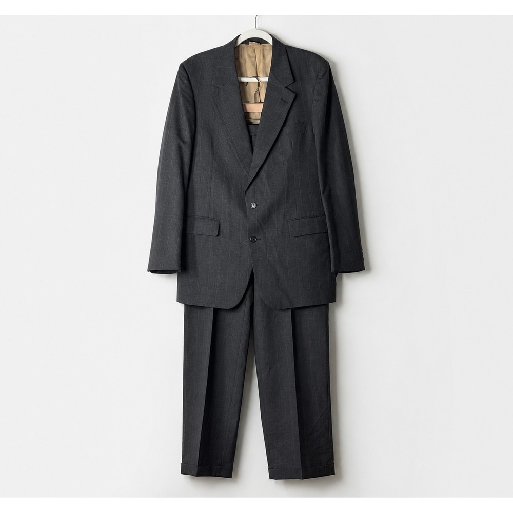 Vintage Bill Blass Solar Sixty Charcoal Gray Pinstripe Suit Set 44R 36x34